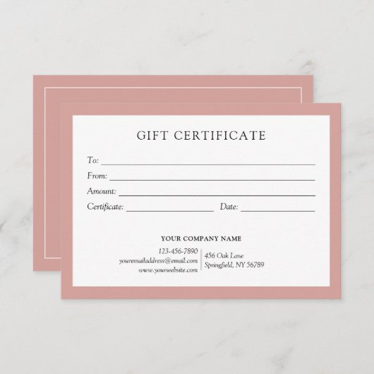 Elegant Dusty Rose Business Gift Certificate Logo (正面/裏面)