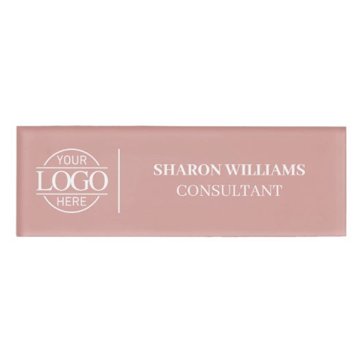 Elegant Dusty Rose Custom Logo Employee Staff 名札 (正面)