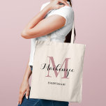 Elegant Dusty Rose Custom Wedding Bridesmaid Name トートバッグ<br><div class="desc">Elegant custom wedding tote bag features a personalized monogram typography design with modern calligraphy script name and serif monogram initial in dusty rose / mauve pink and black colors. Includes custom text for a bridal party title like "BRIDESMAID" or other preferred wording.</div>