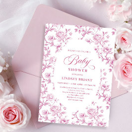 Elegant Dusty Rose Floral Baby Shower Invitation 招待状