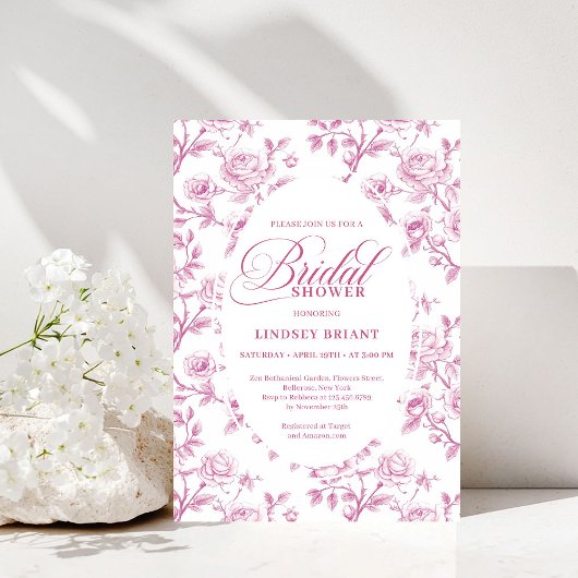 Elegant Dusty Rose Floral Bridal Shower Invitation 招待状