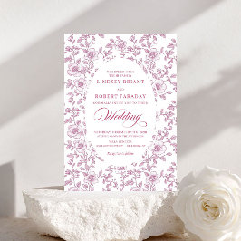 Elegant Dusty Rose Floral Toile Wedding Invitation 招待状