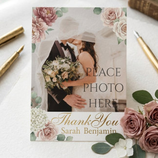 Elegant Dusty Rose Geometric Floral Watercolor  サンキューカード