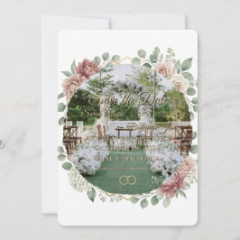 Elegant Dusty Rose Geometric Floral Watercolor  セーブザデート