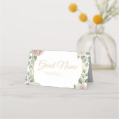 Elegant Dusty Rose Geometric Floral Watercolor  プレイスカード (正面)