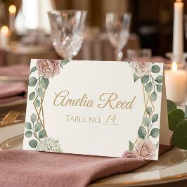 Elegant Dusty Rose Geometric Floral Watercolor  プレイスカード