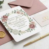 Elegant Dusty Rose Geometric Floral Watercolor  招待状