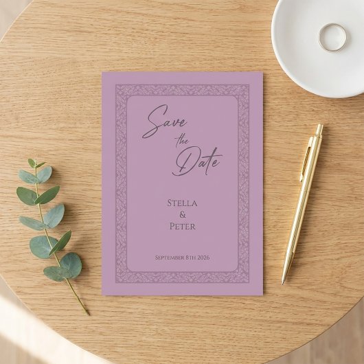 Elegant Dusty Rose Mauve Frame Script セーブザデート