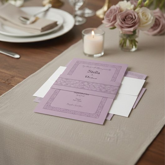 Elegant Dusty Rose Mauve Vintage Pattern Wedding 招待状ベリーバンド