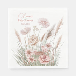 Elegant Dusty Rose Meadow Flowers Baby Shower スタンダードランチョンナプキン