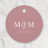 Elegant Dusty Rose Monogram Script Wedding フェイバータグ (正面)