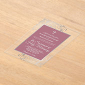 Elegant Dusty Rose Ornate Silver Catholic Wedding アクリル招待状 (レイダウン)