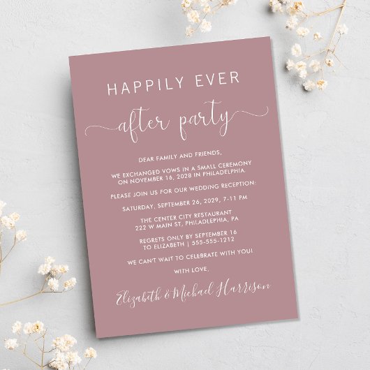 Elegant Dusty Rose Photo Wedding Reception 招待状