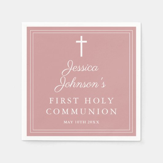 Elegant Dusty Rose Pink First Holy Communion スタンダードカクテルナプキン (正面)