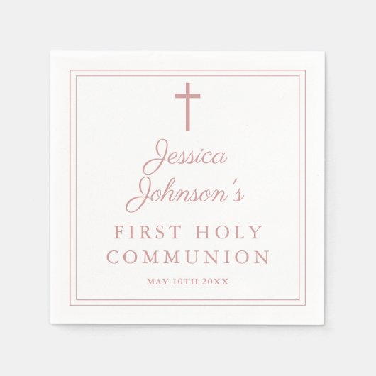 Elegant Dusty Rose Pink First Holy Communion スタンダードカクテルナプキン (正面)