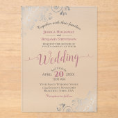 Elegant Dusty Rose & Silver Calligraphy Wedding アクリル招待状 (正面)