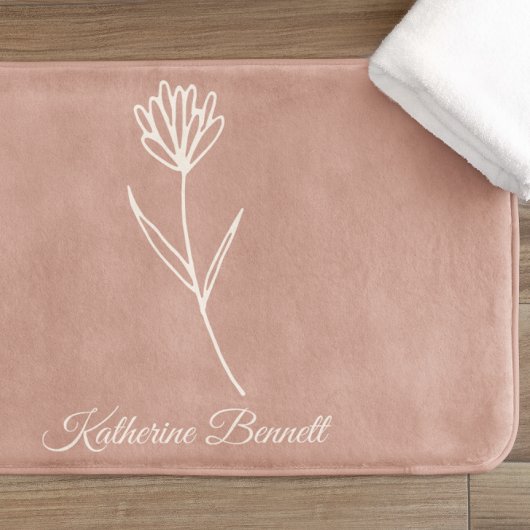 Elegant Dusty Rose Simple Flower Name バスマット