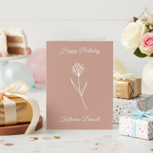 Elegant Dusty Rose Simple Flower Name Birthday カード