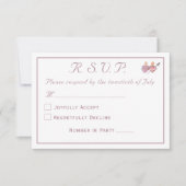 Elegant Dusty Rose Two Hearts Catholic Wedding 出欠カード (正面)