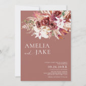 Elegant Dusty Rosewood Burgundy Blush Wedding 招待状 (正面)