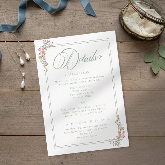 Elegant Dusty Sage Pastel Wildflower Crest Wedding エンクロージャーカード