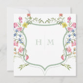 Elegant Dusty Sage Pastel Wildflower Crest Wedding セーブザデート (裏面)