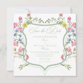 Elegant Dusty Sage Pastel Wildflower Crest Wedding セーブザデート (正面)
