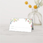 Elegant Dusty Sage Pastel Wildflower Crest Wedding プレイスカード (正面)