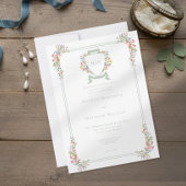 Elegant Dusty Sage Pastel Wildflower Crest Wedding 招待状