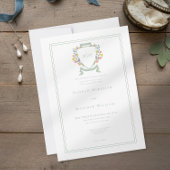 Elegant Dusty Sage Pastel Wildflower Crest Wedding 招待状