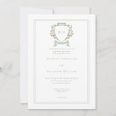 Elegant Dusty Sage Pastel Wildflower Crest Wedding 招待状 (正面)