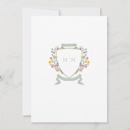Elegant Dusty Sage Pastel Wildflower Crest Wedding 招待状 (裏面)