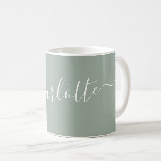 Elegant Dusty Sage Script Modern Name Personalized コーヒーマグカップ (正面右)