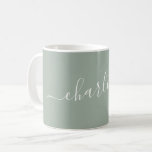Elegant Dusty Sage Script Modern Name Personalized コーヒーマグカップ<br><div class="desc">Elegant Script Name Personalized Coffee Mug in Dusty Sage Green</div>