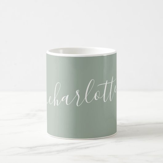 Elegant Dusty Sage Script Modern Name Personalized コーヒーマグカップ (中央)