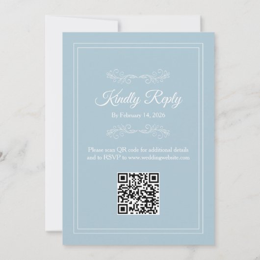 Elegant Dusty Sky Blue White QR code Wedding 招待状 (裏面)