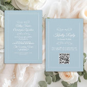 Elegant Dusty Sky Blue White QR code Wedding 招待状