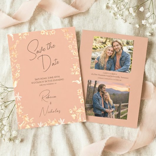 Elegant Dusty Terracotta Copper Wildflower 2 Photo セーブザデート