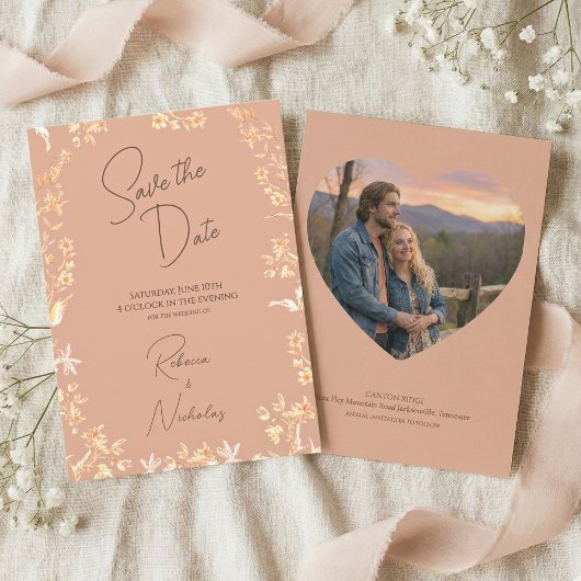 Elegant Dusty Terracotta Copper Wildflowers Photo セーブザデート