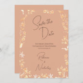 Elegant Dusty Terracotta Copper Wildflowers Photo セーブザデート (正面/裏面)