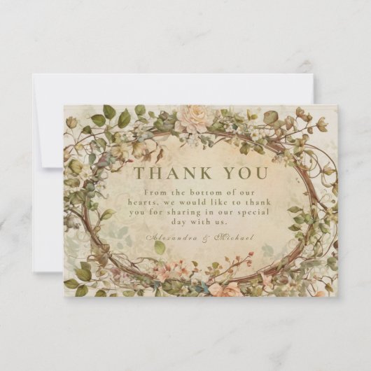 Elegant Earthy Boho Floral Arch Wedding サンキューカード (正面)