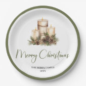 Elegant Earthy Christmas Custom Family Name Boho ペーパープレート (正面)