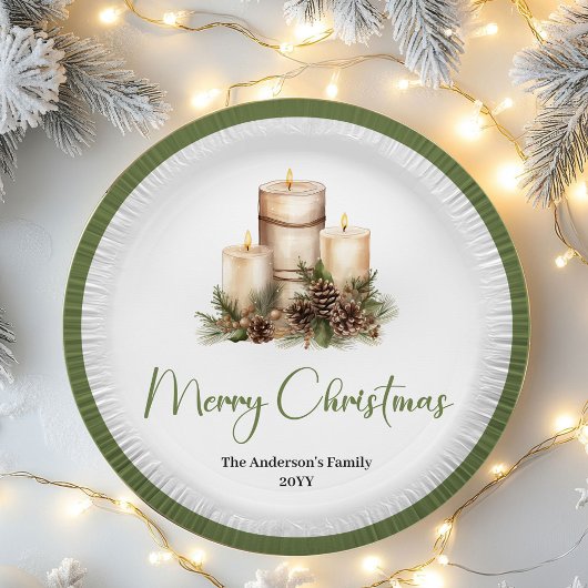 Elegant Earthy Christmas Custom Family Name Boho ペーパープレート