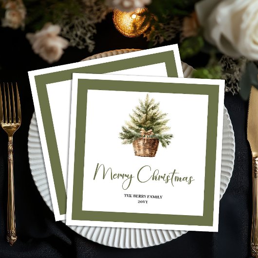 Elegant Earthy Christmas Tree Personalized Napkins スタンダードカクテルナプキン