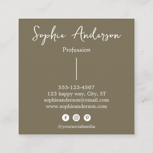 Elegant Earthy Olive Script Bow       スクエア名刺 (裏面)