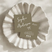 Elegant Earthy Olive Script Bow       スクエア名刺