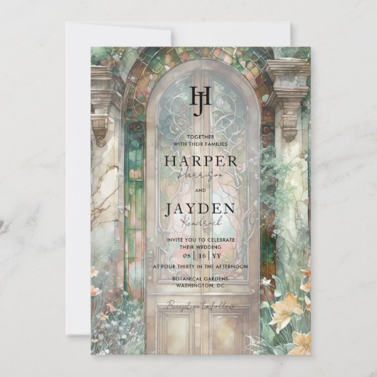 Elegant Earthy Tones Watercolor Wedding Monogram 招待状 (正面)