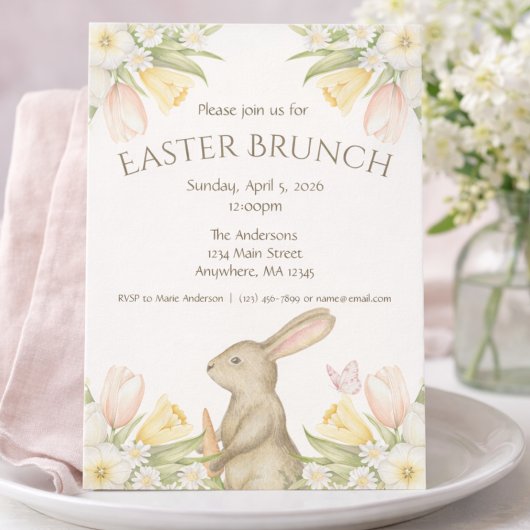 Elegant Easter Brunch Invitation | Bunny & Tulips シーズンカード