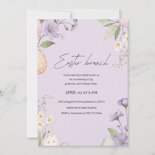 Elegant Easter Brunch | Pastel Floral Spring 招待状 (正面)