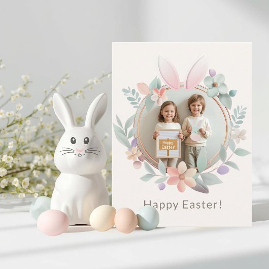 Elegant Easter Bunny Wreath Photo Postcard ポストカード
